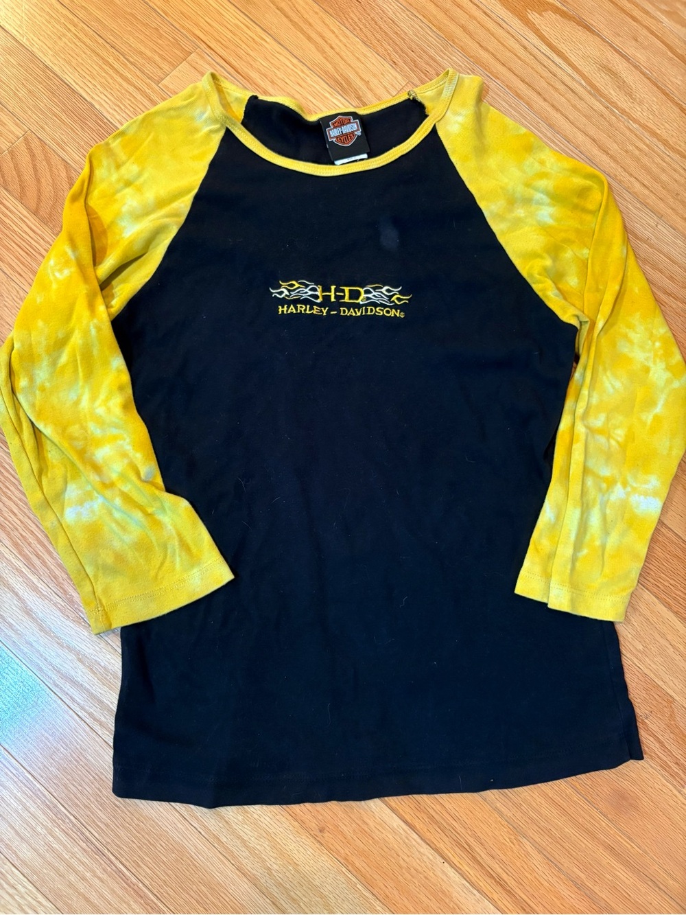 Harley-Davidson Black, Yellow Tie Die Baseball Style Shirt Baltimore XL